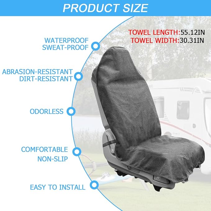 55.12 x 29.53 Inch Washable Towel Front Seat Cover, Gray | soft anti-pilling cloth, neoprene grip dots, elastic straps, fits most cars, SUVs, and trucks, interior accessories - Image 2