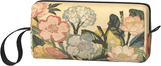 Vintage Floral Makeup Bag for Women with Wrist Strap | Durable 600D Oxford Fabric Cosmetic Organizer,Compact Travel Pouch with Handle for Gym & Daily Use - Image 2