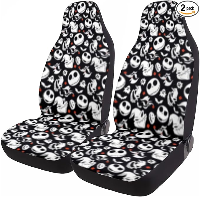GENANY Skull Car Seat Covers Set of 2, Horror Breathable Front Seat Covers for Truck Sedan SUV, Spooky Car Accessories, Horror Gift for Women Men by GENANY
