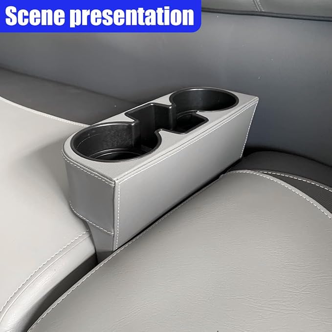 YoRise Car Cup Holder, PU Leather Automotive Cup Drink Holder, Car Seat Gap Filler Storage Box, Multifunctional Front Seat Organizer, Cell Mobile Phone Holder, Coin Bucket (Gray) - Image 6
