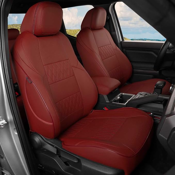 EKR Tacoma Seat Covers Custom Fit for Toyota Tacoma (Only for Hybrid) 2024 2025 2026 Double cab TRD Sport/TRD Off-Road/Limited/Trailhunter -Truck Seat Covers Full Set,Faux Leather(Burgundy) by EKR
