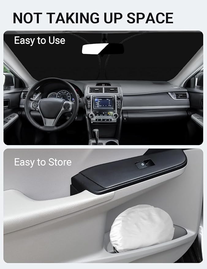 Proadsy Custom Fit 2013-2017 Toyota Camry Windshield Sun Shade, Blocks Heat | 240T Heat Shield, Drops Temp 54°F, Blocks 99% UV, Prevents Dashboard Cracking, Summer Parking & Beach Trips, Easy Twist-Fold - Image 9