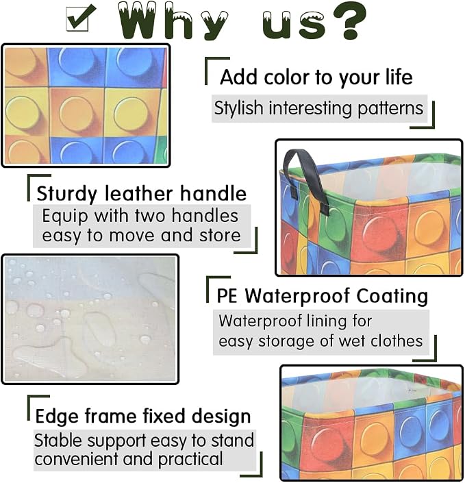 FXOLCSHE Building brick Basket,Building block book storage box,Laundry hamper,Waterproof foldable Kid's laundry basket,Shelf box,Baby Room decor(Building block) - Image 6