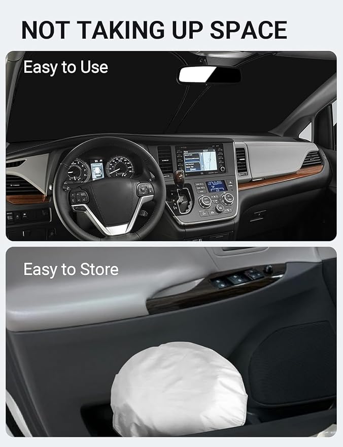 Proadsy Custom Fit Car Windshield Sun Shade for 2011-2020 Toyota Sienna | 240T Heat Shield, Drops Temp 54°F, Blocks 99% UV, Prevents Dashboard Cracking, Summer Parking & Beach Trips, Easy Twist-Fold - Image 9
