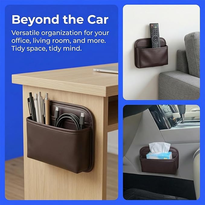 Car Seat Side Storage Bag, PU Leather Automotive Console Seat Gap Filler Organizer, Multifunctional Mini Vehicle Door Side Pouch for Phones, Keys, Wallets, Sunglasses (Coffee) - Image 5