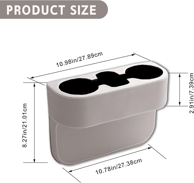 Car Cup Holder, PU Leather Auto Front Seat Organizer, Multifunctional Cup Drink Holders, Gap Filler Storage Box Coin Bucket Console Side Pocket Cell Mobile Phone Holder (Gray) - Image 3