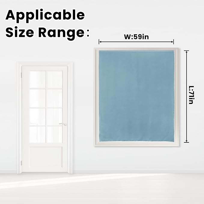 Self Adhesive Curtains, Black Out Shade for Window, Blackout Fabric Temporary Window Coverings Easy to Hang Curtains No Rod Needed, Use for Bedroom, Room, Kitchen, 59"W X 71"L, Lake Blue, 1 Panel - Image 7