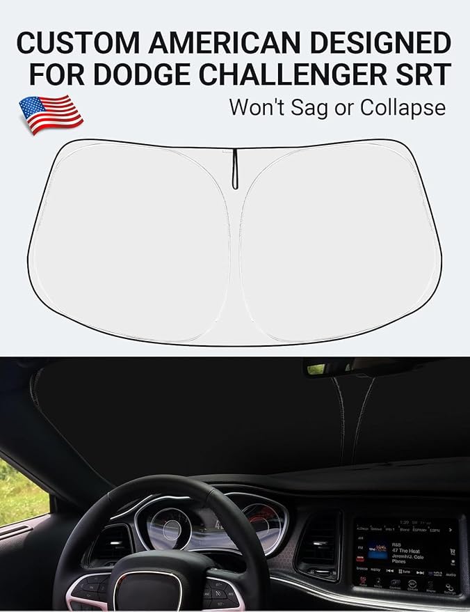 Proadsy Custom Fit Car Windshield Sun Shade for 2015-2023 Dodge Challenger | 240T Heat Shield, Drops Temp 54°F, Blocks 99% UV, Prevents Dashboard Cracking, Summer Parking & Beach Trips, Easy Twist-Fold - Image 2