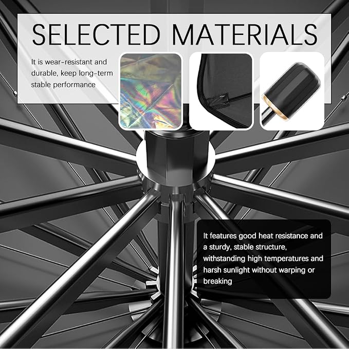 Car Windshield Sun Shade Umbrella,2026 Upgraded Foldable Car Sun Shade Umbrella for Windshield Blocks Sunlight & Heat,Portable Suns Shades for Cars Windshields 55.1 * 31.5 Inch - Image 3