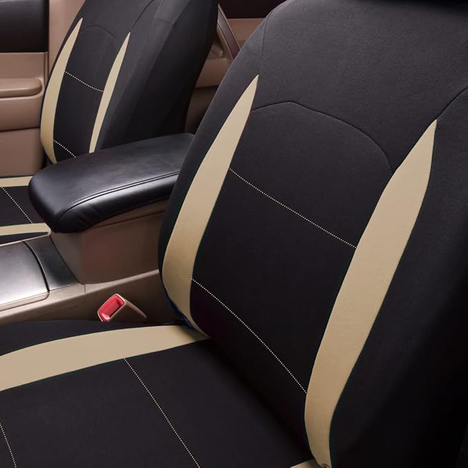Flying Banner Car Seat Covers Set Beige Tan Front Seats Rear Bench Polyester car seat Protectors Easy installations Rear Bench Split Classic Man Lady - Image 5