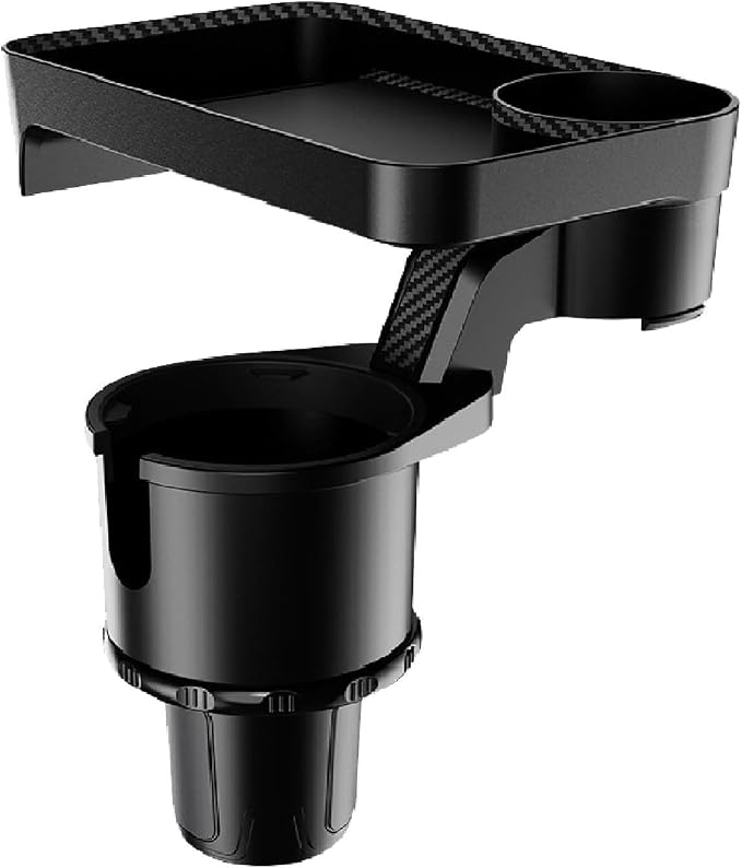 Car Cup Holder Tray, 2 in 1 Cup Holder Expander Car Food Table Tray with Adjustable Base, 360° Rotate Car Tray for Eating, Detachable Car Table Fits Yeti, Hydro Flask 16-46 oz by HoneTeek
