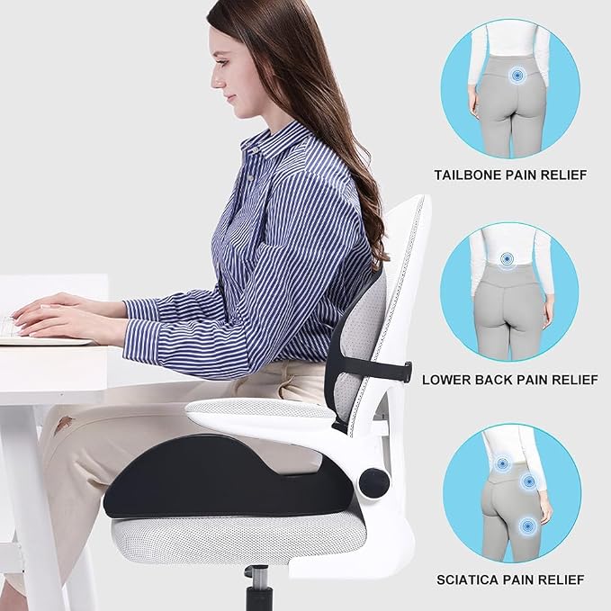 Lexeme X Large Memory Foam Seat Cushion Lumbar Support Pillow for Sciatica & Tailbone Pressure Relief Coccyx Pad for Office Chair, Car,Wheelchair,Home,Office - Image 7