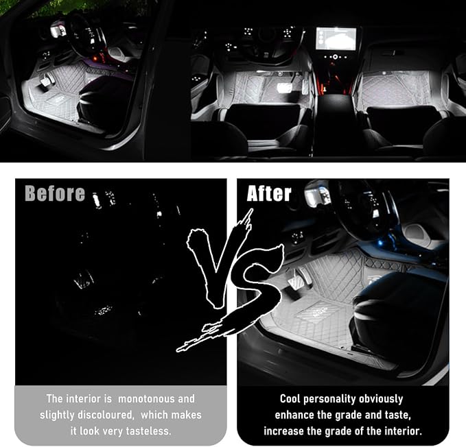 Wevdn Car Interior LED Strip Light, 12V 24 LED Neon Ambient Night Light with Cigarette Lighter Plug, Automotive Atmosphere Decorative Under Dash Lighting Kit, Car Accessories (White) - Image 5
