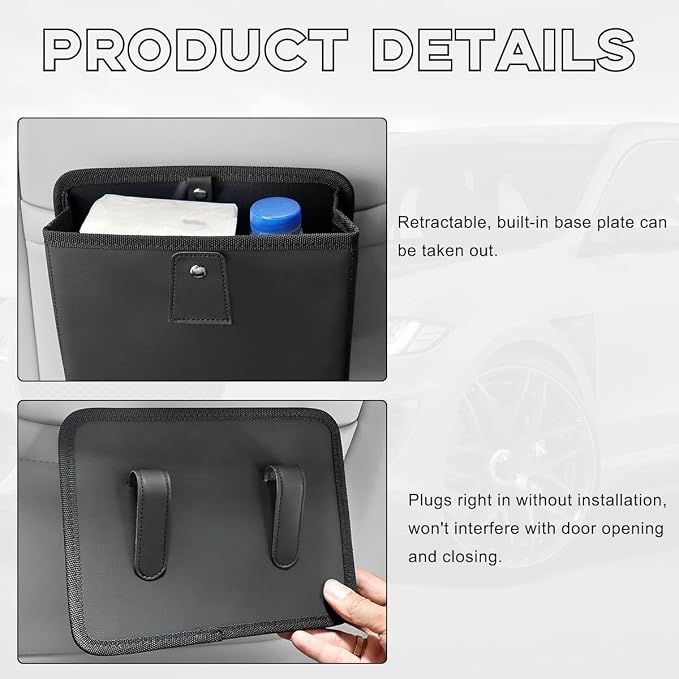 Yourkar Car Trash Can, Foldable Waterproof Leather Car Garbage Organizer Holder, Automotive Mini Dustbin Container with One Roll Trash Bag, Universal Interior Car Accessories (Beige, M) - Image 3