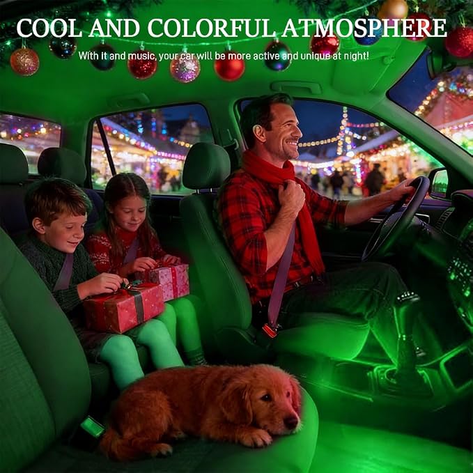 Car LED Strip Light, Interior Car Lights, 12V 24 LED Auto Atmosphere Lamps with Cigarette Lighter, Auto Lamp Ambient Night Light Strip Lighting Kit for Vehicles (Cigarette Lighter/Green) - Image 5