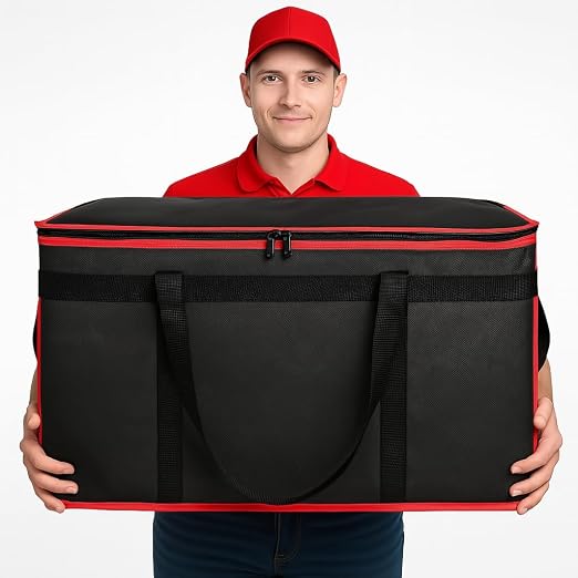 Bodaon Insulated Food Delivery Bag, XXX-Large Grocery Bags, Black-Red, 1Pk | Grocery Tote Insulation Bag for Catering/Drivers for Hot and Cold Meal, Pizza Warmer, Cooler Bag, Food Warmers for Parties - Image 4