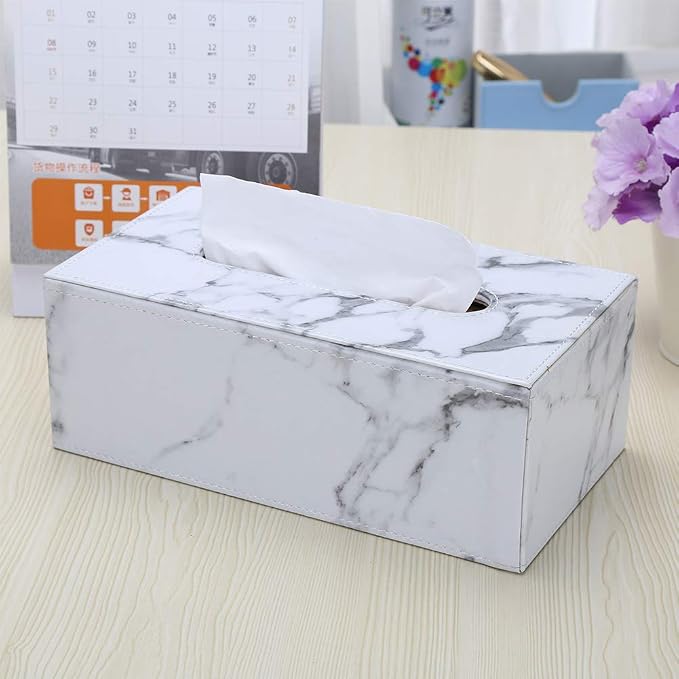 KINGFOM Rectangular PU Leather Tissue Box Cover - Facial Tissue Paper Napkin Holder for Bathroom, Home, Office, Car Automotive Decoration with Magnetic Bottom(Gray Marble) - Image 5