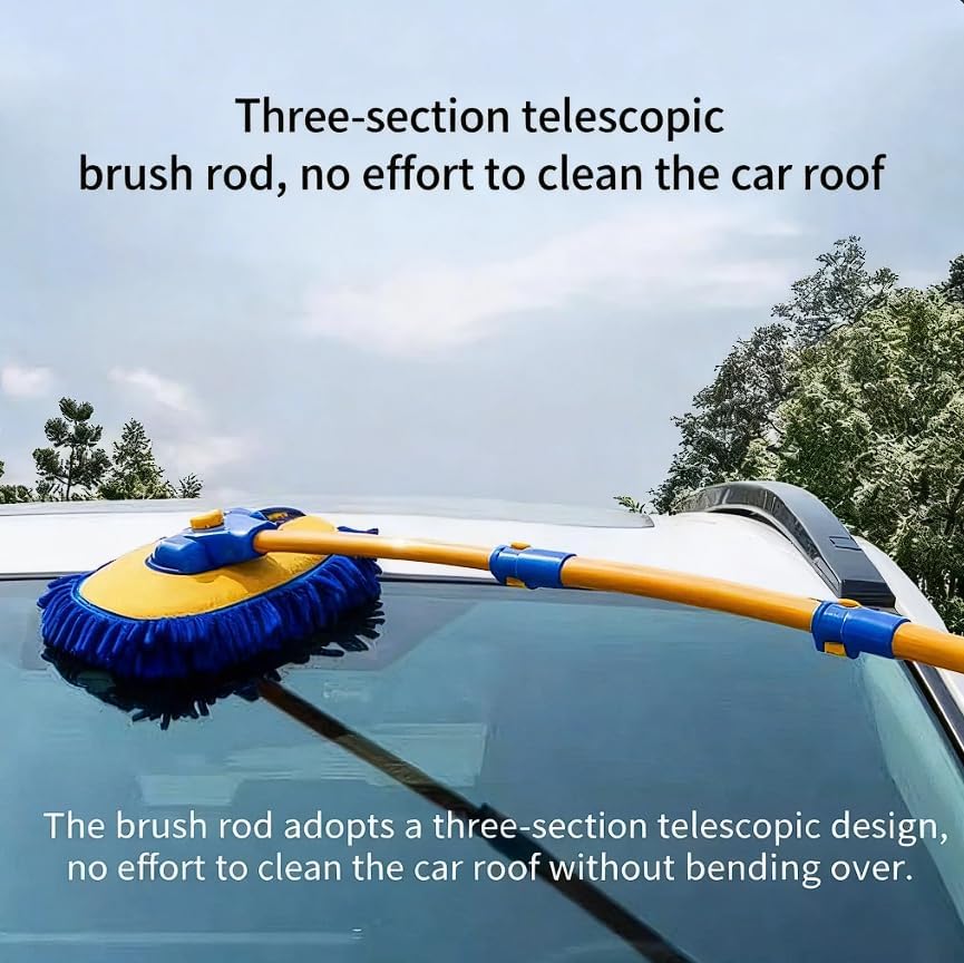 57'' Car Wash Brush with Long Handle Chenille Microfiber Car Wash Kit Mitt Retractable Bent Pole Car Wash Mop for Cars RV Truck Boat (Blue-2) - Image 2