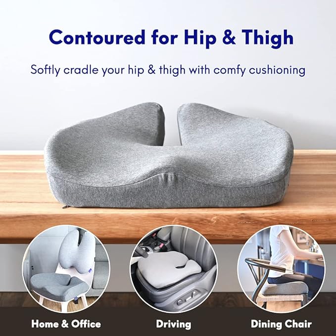 C CUSHION LAB Patented Pressure Relief Seat Cushion for Long Sitting Hours on Office/Home Chair, Car, Wheelchair - Extra-Dense Memory Foam for Hip, Tailbone, Coccyx, Sciatica - Light Grey - Image 3