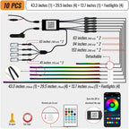 Ambient Lighting Car Led Lights Interior Kit,10 in 1 RGB Music Sync Acrylic Led Lights for Car Interior,175 inches Fiber Optic Neon Accent Strip Night Ambiance Footwell Lighting with Wireless APP - Image 5