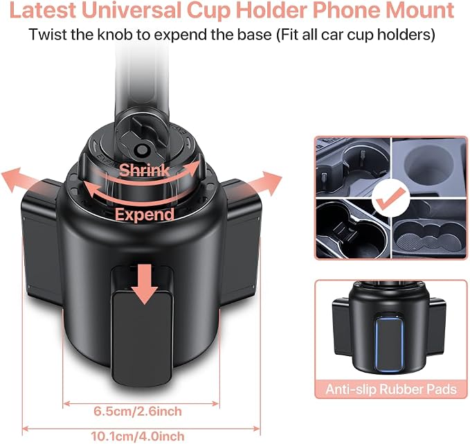 miracase Universal Cup Phone Holder for Car, [Upgraded Version] Adjustable Long Neck Car Cup Holder Phone Mount Cradle Friendly Compatible with iPhone Samsung Google and All Smartphones, Pink - Image 3