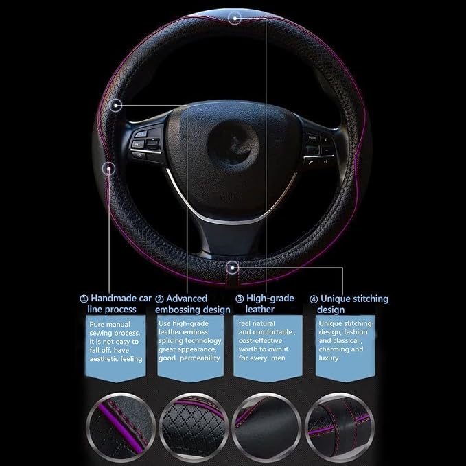 Gomass Car Steering Wheel Cover, Anti-Slip, Safety, Soft, Breathable, Heavy Duty, Thick, Full Surround, Sports Style (Black with Purple line) - Image 6