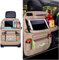 Leather Seat Back Organizer with Foldable Table Tray, Beige | kick-mat function, rear-seat protective surface, multifunctional use, fits most cars SUVs and trucks, interior item by Unknown