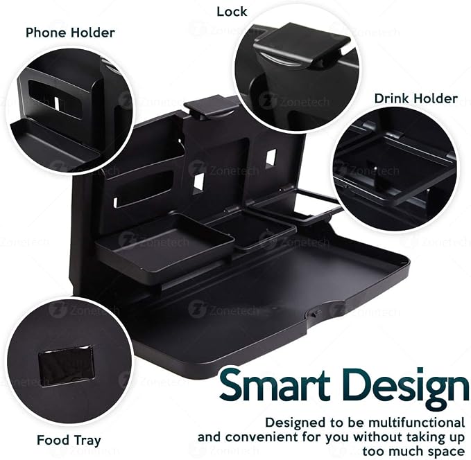 ZONETECH Multi-Functional Portable Foldable Car Backseat Tray Desk - Black Vehicle Table for Food, Meal, Snack, Laptop - Stay Organized When on The Go (1-Pack) - Image 2