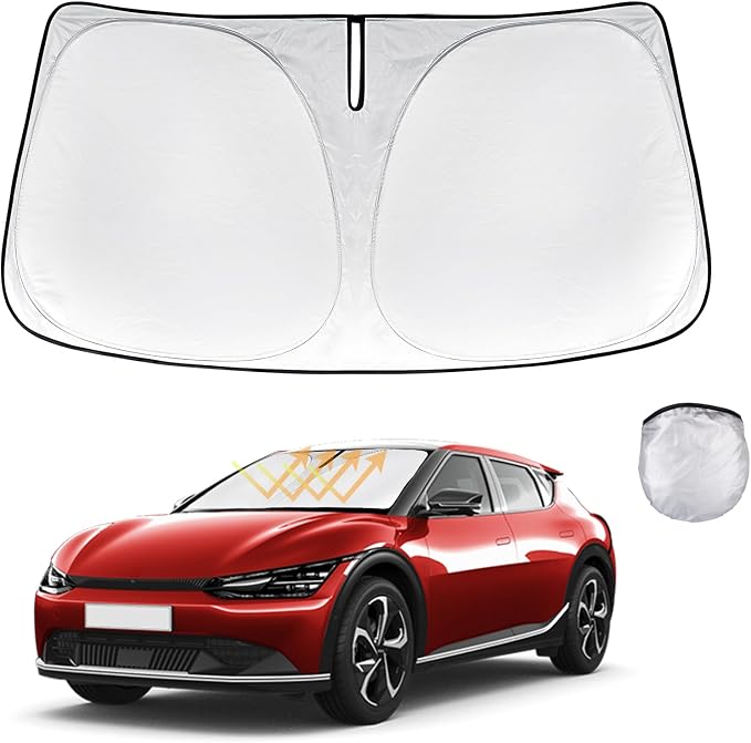 Custom Fit Windshield Sun Shade for Kia EV6 2022-2025 | Blocks UV Rays and Sun Heat, Helps Reduce Interior Temperature, Protects Dashboard from Fading, Folds Easily for Storage - Image 8