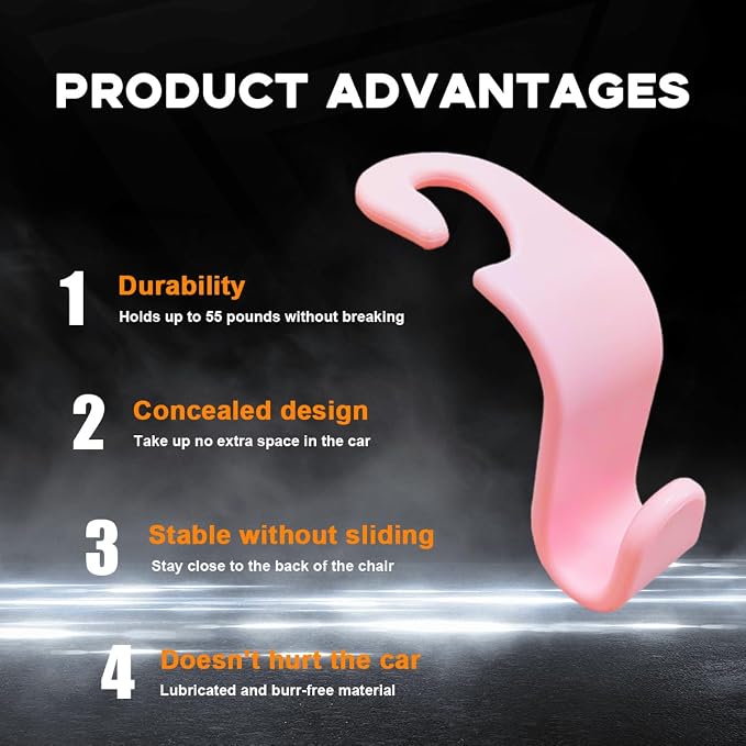 povtii 4PCS Car Seat Headrest Hook, Auto Back Seat Hanging Storage Organizer, Vehicle Seatback Hanger Holder for Purse Handbag Coat Umbrella, Universal Interior Car Accessories (Light Pink) - Image 3
