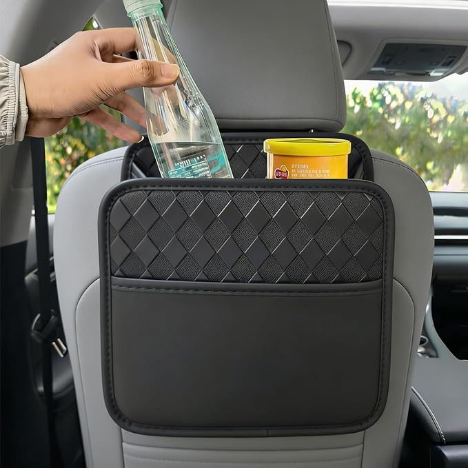 Mandark PU Leather Car Seat Back Organizer, Style 3, Black | Three-pocket layout with clear panel, elastic strap installation, fits most cars, SUVs, and trucks, car interior accessories - Image 5
