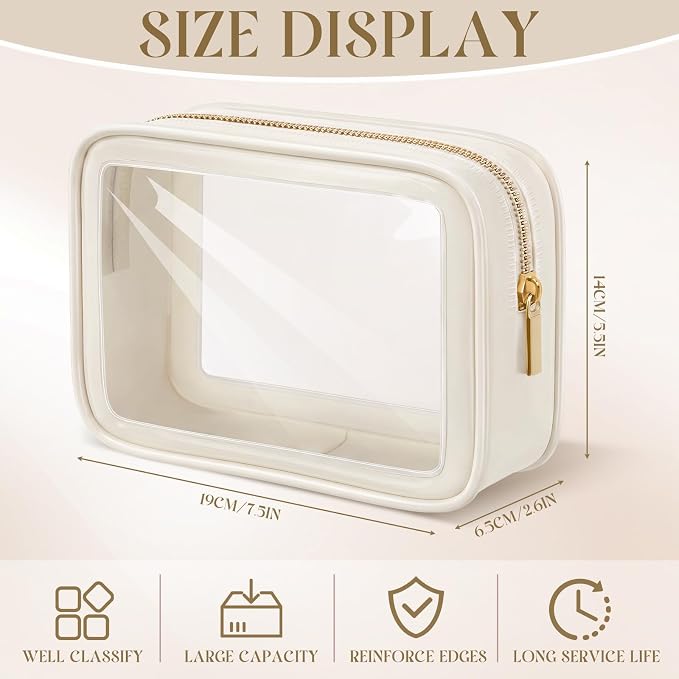 Hsei 12 Pcs Clear Makeup Bags Diaper Bag Organizer Travel Toiletry Bags with Zipper Clear Cosmetic Organizer Car Storage Pouch Bridesmaid Gift for Women Beach Vacation (Beige) - Image 2