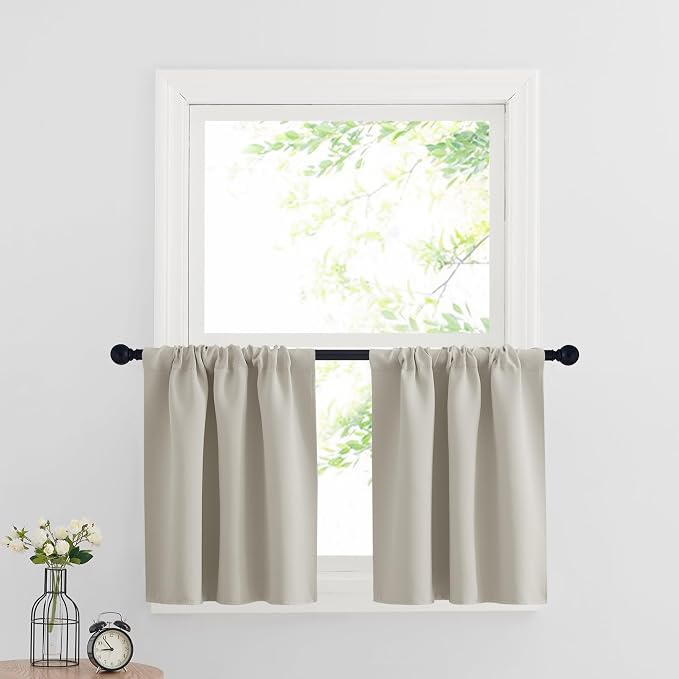 RYB HOME Cafe Curtains 30 inch Length, Short Window Curtain Tiers | Light UV Heat Blocking, Energy Saving, Privacy Protection, For Basement Bathroom Kitchen Window, W29 x L30, Natural, 2 Panels by RYBHOME