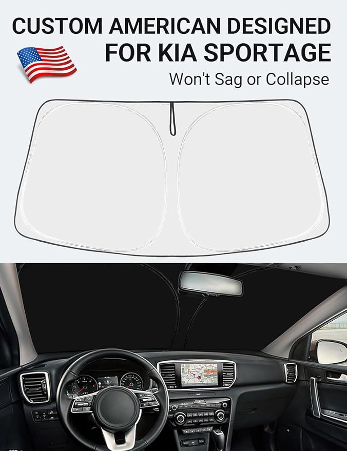 Proadsy Custom Fit 2017-2022 Kia Sportage Windshield Sun Shade, Blocks Heat | 240T Heat Shield, Drops Temp 54°F, Blocks 99% UV, Prevents Dashboard Cracking, Summer Parking & Beach Trips, Easy Twist-Fold - Image 2