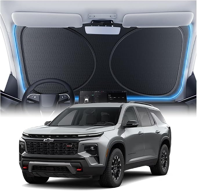 Windshield Sun Shade for Chevr Traverse/Blazer/Suburban 2000-2026, Custom Fit Sunshade, 100% UV Block & Heat Insulation, Custom Fit Sunshade, Foldable Car Sunshade with Storage Bag by Amadaw