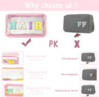 Bunliuys Chenille Letter Clear Makeup Bag Meds Patch, Travel Toiletry Makeup Bag with Handle, Nylon Waterproof Makeup Bags clear cosmetic bag, preppy patch makeup bag for Women (MEDS-Pink) - Image 4