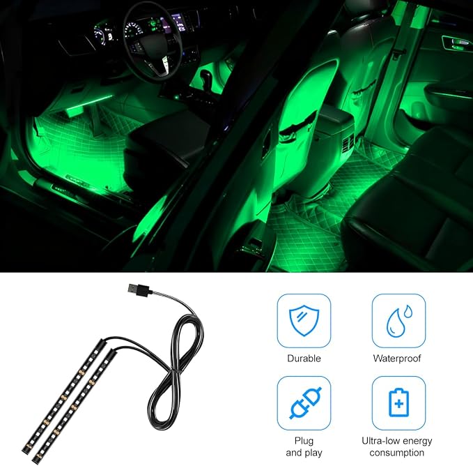 Car LED Strip Light, 12V 24 LED Vehicle Under Dash Neon Ambient Night Decor Lamp with USB Port, Automotive Interior Lighting Accessories, Universal for SUV Truck Sedan (Green) - Image 5