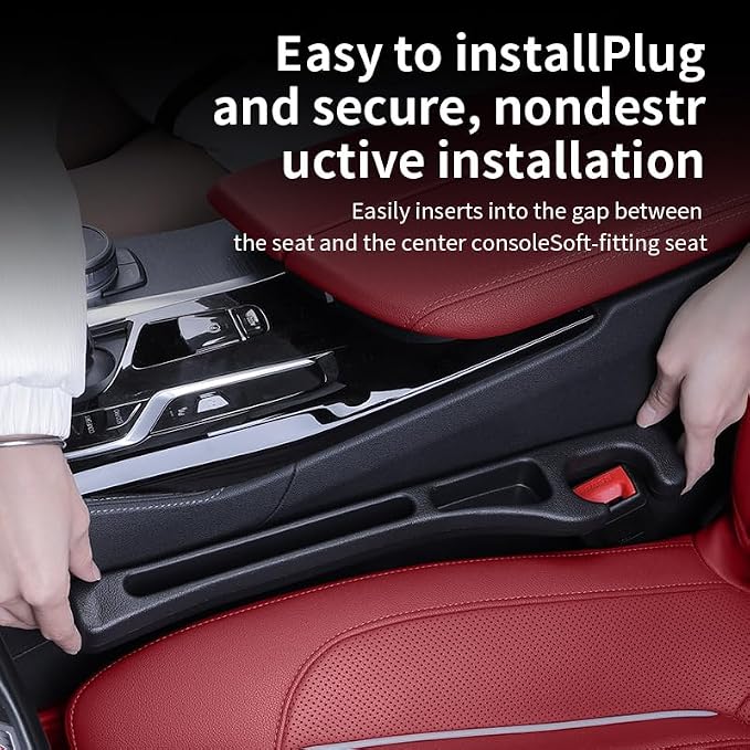 Car Seat Gap Filler Organizer, Universal Fit, Black, PU Leather, 2 Pack with Storage Pockets - Image 6