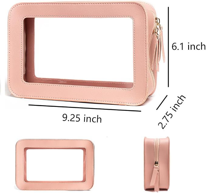 Clear Makeup Bag, Pink Travel Makeup Pouch Toiletry Bag for Women Waterproof Small Cosmetic Bag Case Small Make Up Bag with Zipper Car Organizer Car Essentials for Women Men - Image 5