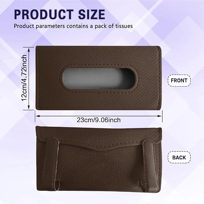 Car Visor Tissue Holder, Tissue Box Holder for Car, Leather Auto Sun Visor Napkin Case Mask Dispenser, Automotive Accessories Rectangular Hanging Auto Napkin Box Fit for Most Vehicles (Brown) - Image 2