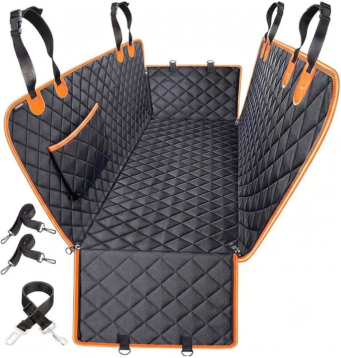 Waterproof Dog Car Seat Cover for Back Seat, Dog Hammock for Cars | Side flaps shield doors; seat anchors and non-slip backing hold it. 4-in-1 modes: hammock, bench mat, cargo liner and pet mat by Unknown