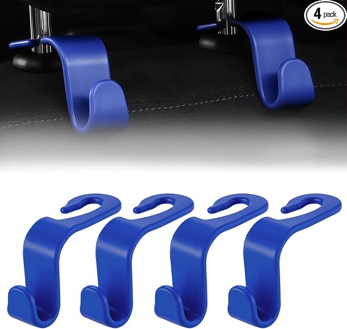 Purse Hook for Car, 4 PCS Car Purse Hook Headrest Hooks, 360° Rotatable Back Seat Storage Organizer, Universal Vehicle Seat Hanger for Purses, Handbags, Grocery Bags, Water Bottles, Blue by Unknown