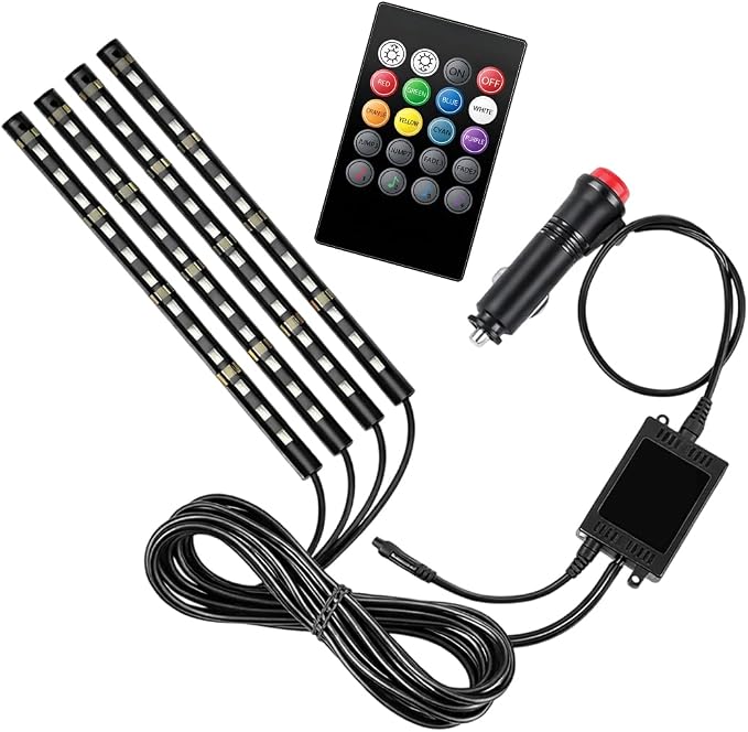 Car LED Light Strips, 4 in 1 8 Color Vehicle Interior Atmosphere Lamp with Ciagrette Lighter Adapter & Music Mode, Automotive Ambient Light Stripping, Universal Auto Accessories by BCOWPV