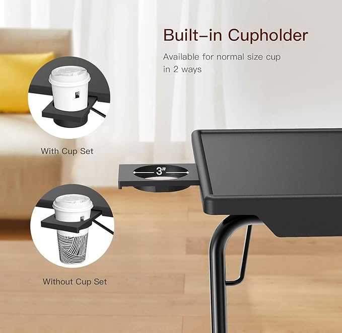 HUANUO Adjustable TV Tray Table - Foldable TV Tray with 6 Height & 3 Tilt Angle Adjustments, TV Dinner Tray with Cup Holder for Couch, Bed, Sofa and Chair (Black) - Image 6