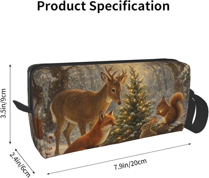 Woodland Christmas Gathering Makeup Bag for Women, Cosmetic Pouch | Double-Sided Woodland Christmas Cosmetic Organizer with Foam Padding for Women, Travel, Gym, School, and Daily Storage - Image 3