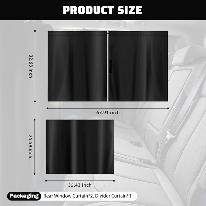 3PCS Larger Size Car Window Shades,Upgraded Car Curtains for Blocking Sunlight & Providing Privacy Protection,Essential Cars Privacy Curtains Includes Rear Window & Divider Curtain - Image 2