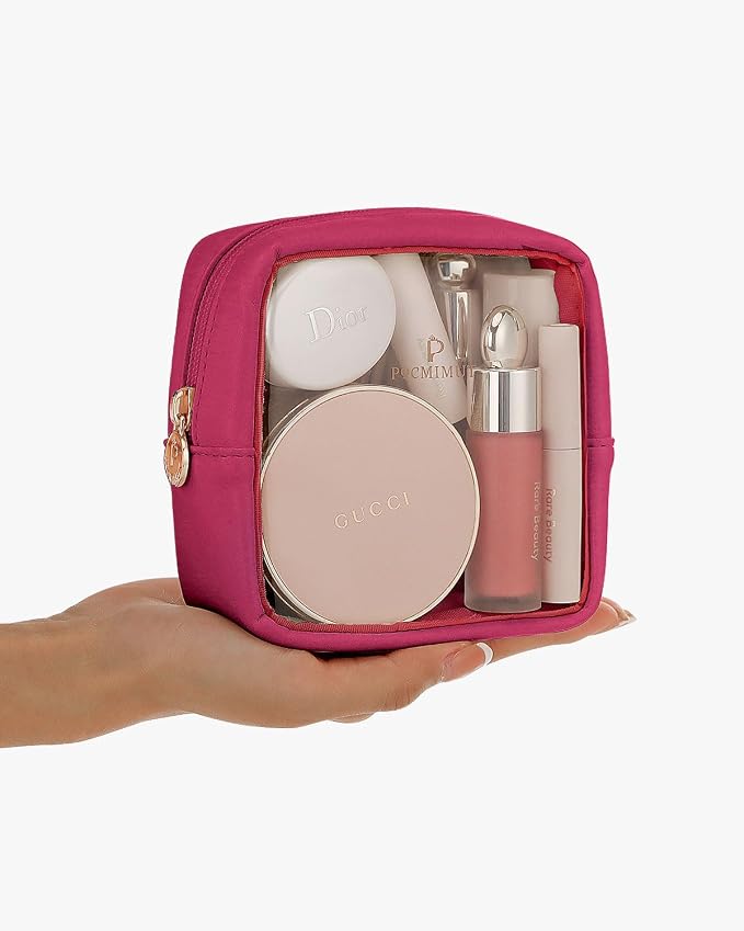 Clear Makeup Bag, Easy to Find Mini Makeup Bag for Purse, Travel Makeup Bag for Car, Compact Cosmetic Pouch for Daily Essentials,Hot Pink - Image 3