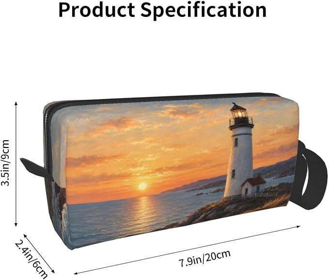 Lighthouse at Golden Sunset Makeup Bag for Women, Cosmetic Pouch | Double-Sided Sunset Lighthouse Cosmetic Organizer with Foam Padding for Women, Travel, Gym, School, and Daily Storage - Image 3
