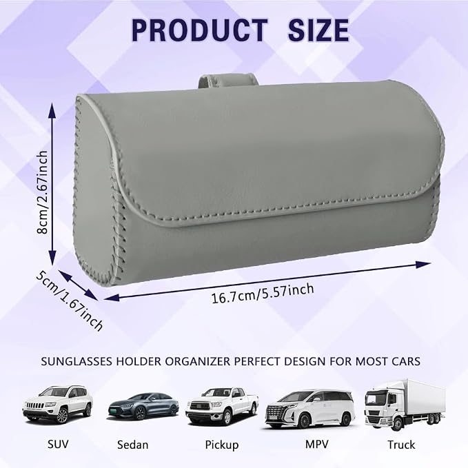 Sunglasses Holder for Car Sun Visor, Sunglass Organizer for Car, Magnetic Leather Eyeglasses Protective Storage Case, Waterproof Glasses Organizer Visor Accessories for Vehicles (Gray) - Image 2