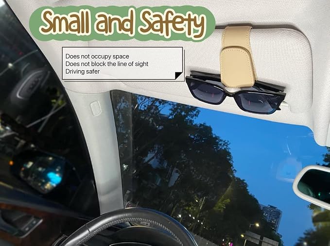 Leather Sunglass Holder for Car Visor, Magnetic Eyeglasses Clips(Beige) | One-Handed Operation, Fits Different Size Eyeglasses, Car Essentials for Women - Image 2